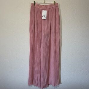 NWT ZARA Pink Pleated Wide Leg Palazzo Pants - M